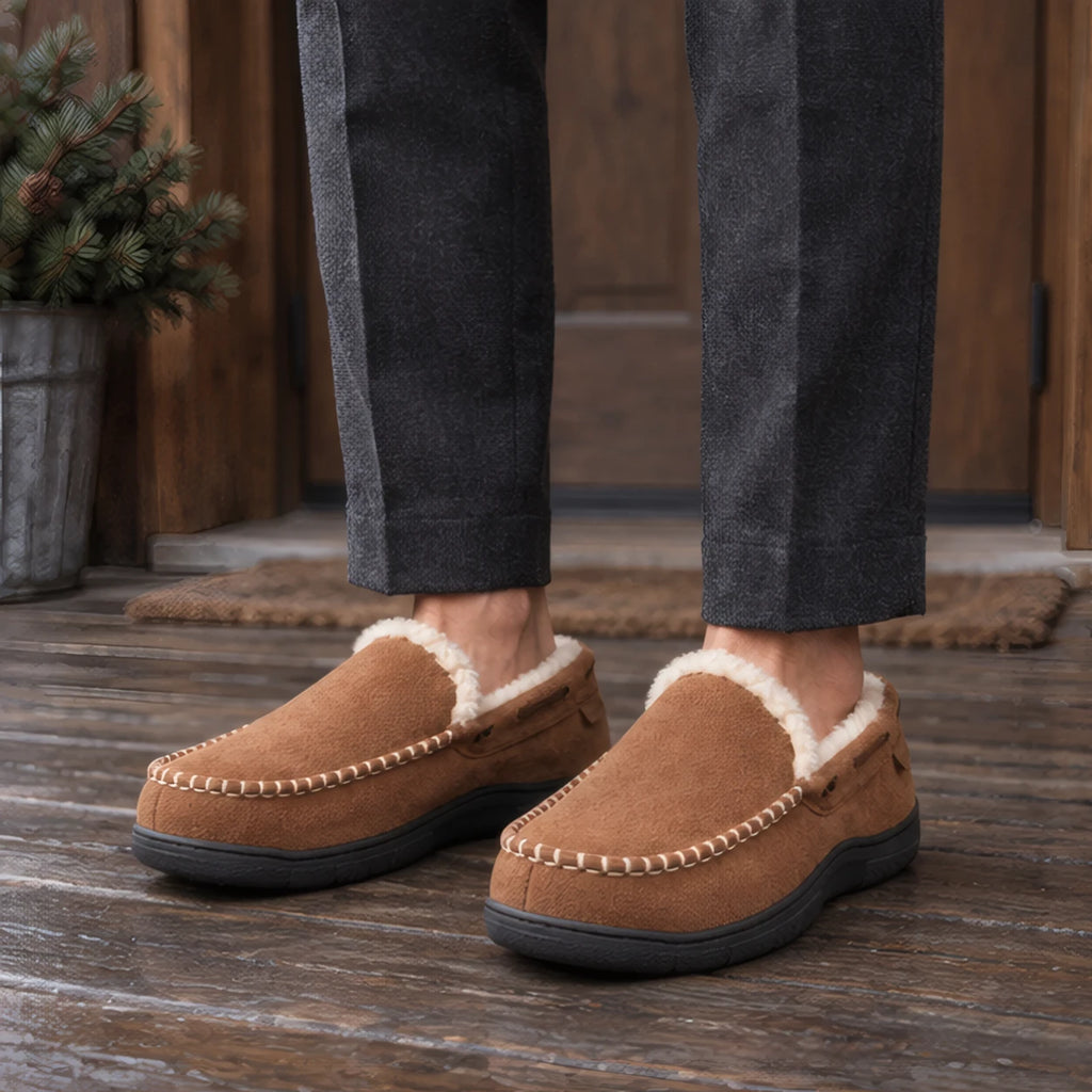 Harlan Men's Fleece Slippers - Khaki - Men's Footwear > Slippers > Moccasin Slippers - Brondals - Image 1