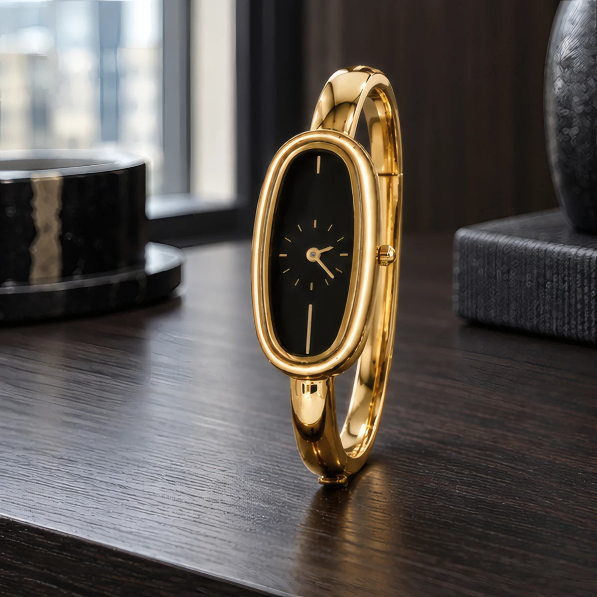 Henrietta Women's Minimalist Oval Dial Bracelet Watch - Midnight Gold - Handbag - Brondals - Image 2