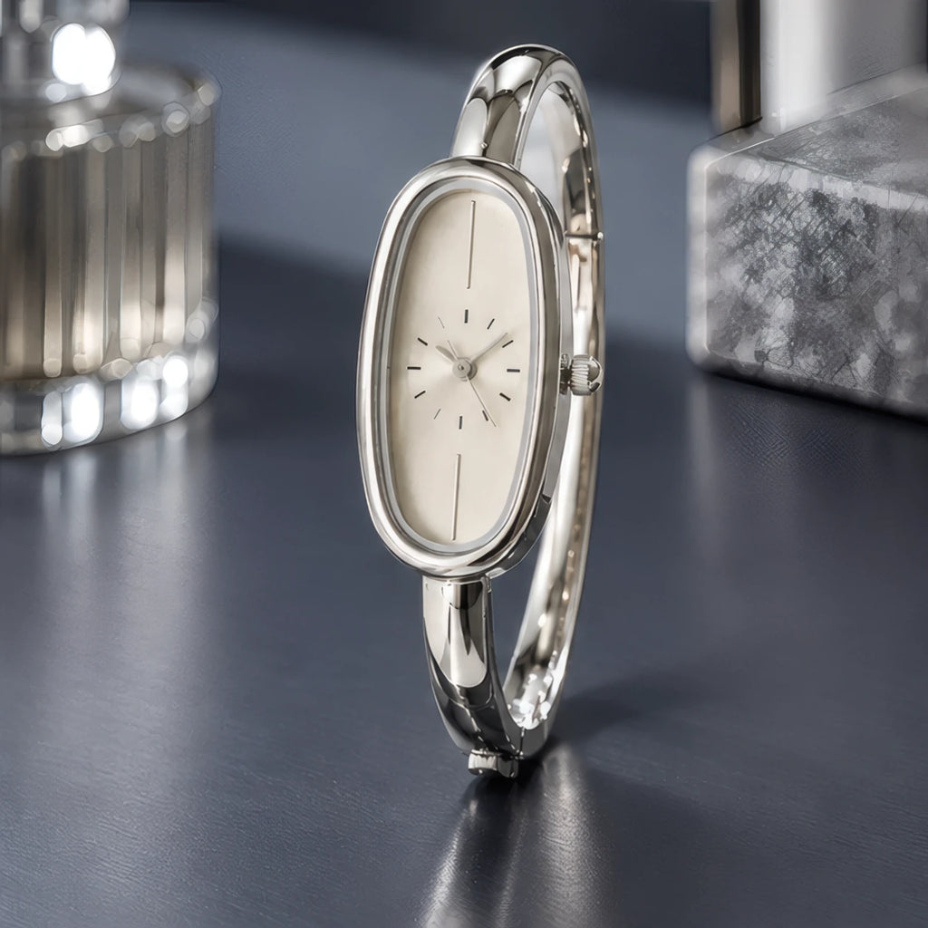 Henrietta Women's Minimalist Oval Dial Bracelet Watch - Ivory Silver - Handbag - Brondals - Image 2
