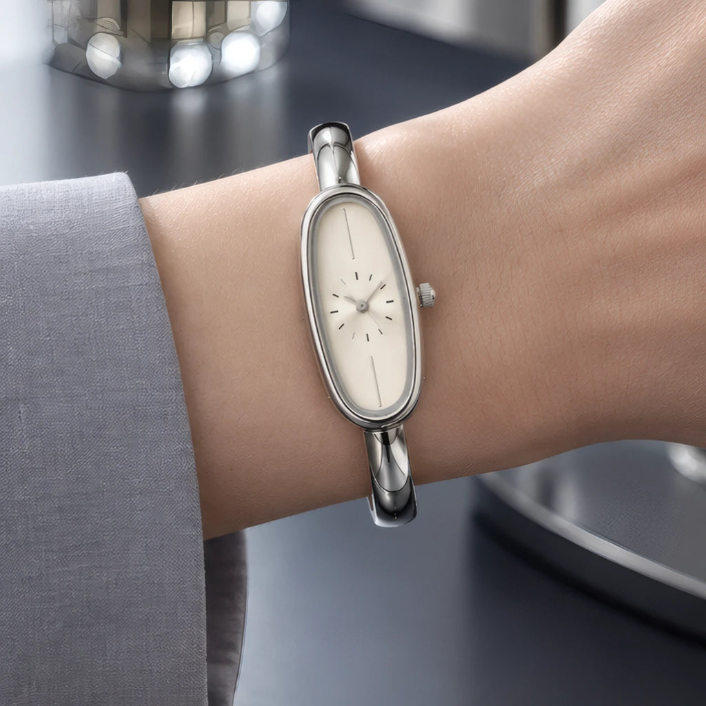 Henrietta Women's Minimalist Oval Dial Bracelet Watch - Ivory Silver - Accessories > Watches > Bracelet Watches - Brondals - Image 1
