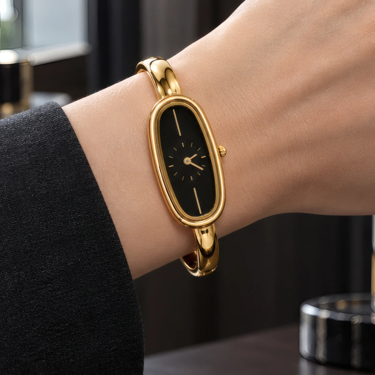 Henrietta Women's Minimalist Oval Dial Bracelet Watch - Midnight Gold - Accessories > Watches > Bracelet Watches - Brondals - Image 1