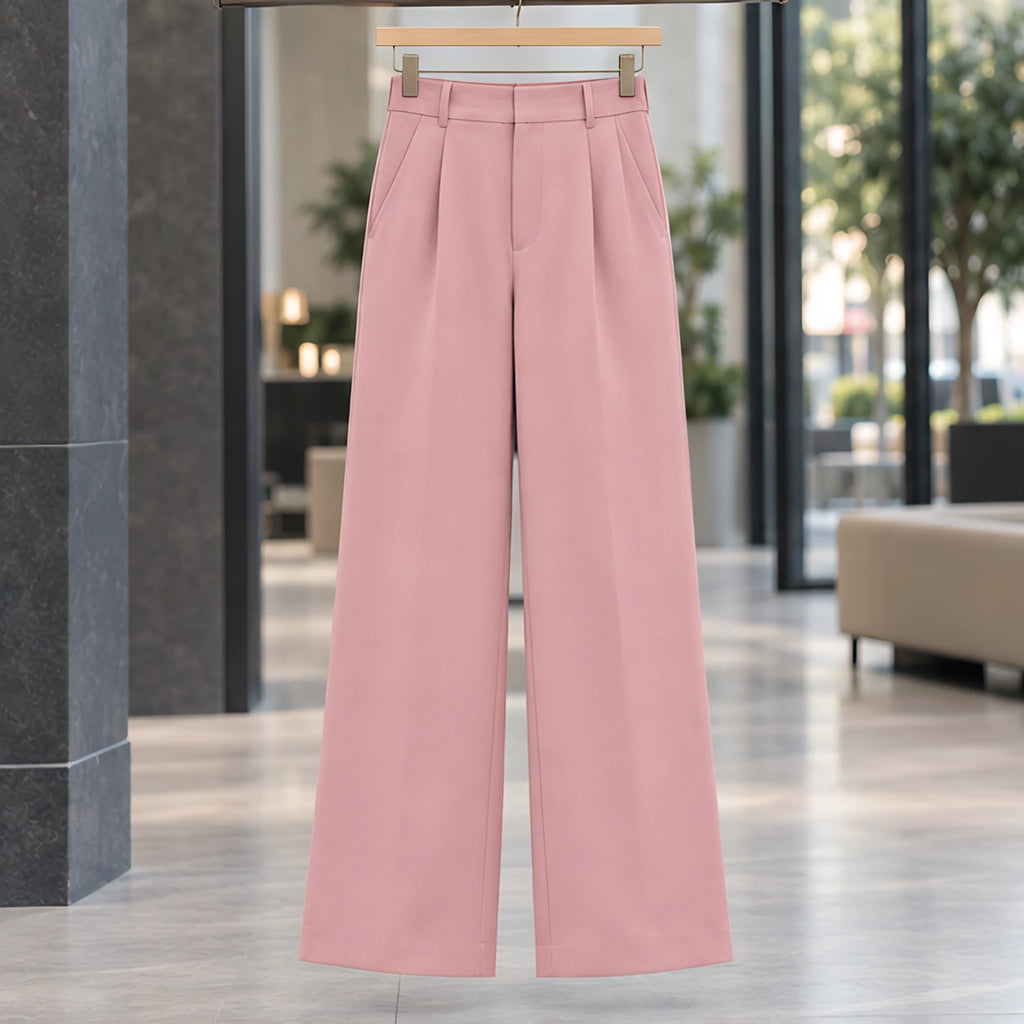 Hortense Women's High-Rise Tailored Wide-Leg Trousers - Pink - Shop All Bottoms | Bottoms - Brondals - Image 3