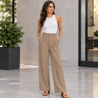 Hortense Women's High-Rise Tailored Wide-Leg Trousers - Brown - Women's Clothing > Pants > Wide Leg Pants - Brondals - Image 1