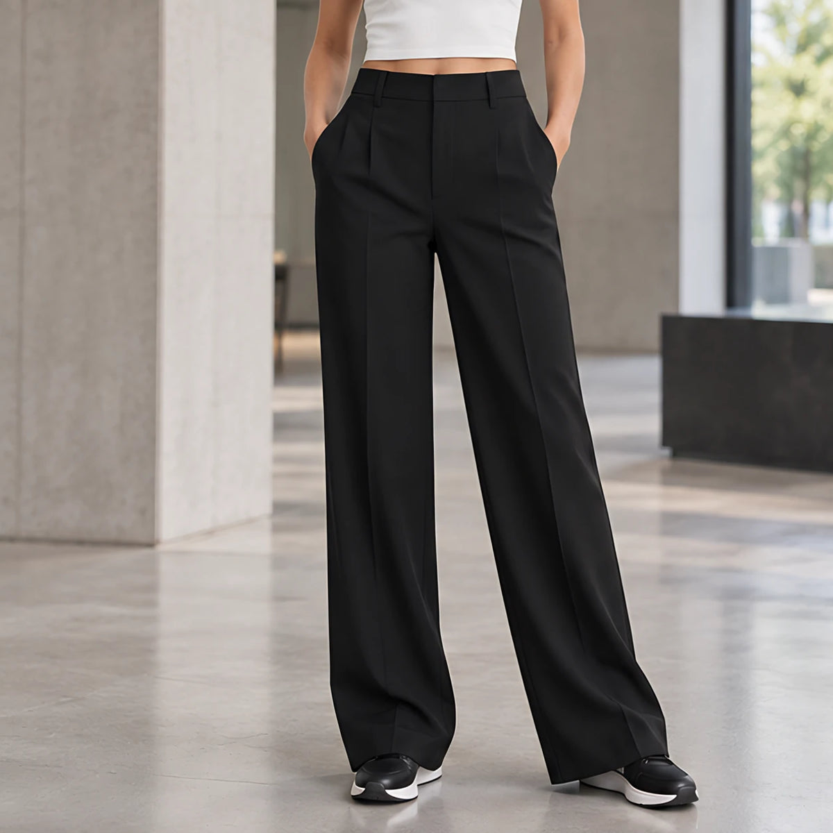 Hortense Women's High-Rise Tailored Wide-Leg Trousers - Black - Women's Clothing > Pants > Wide Leg Pants - Brondals - Image 1