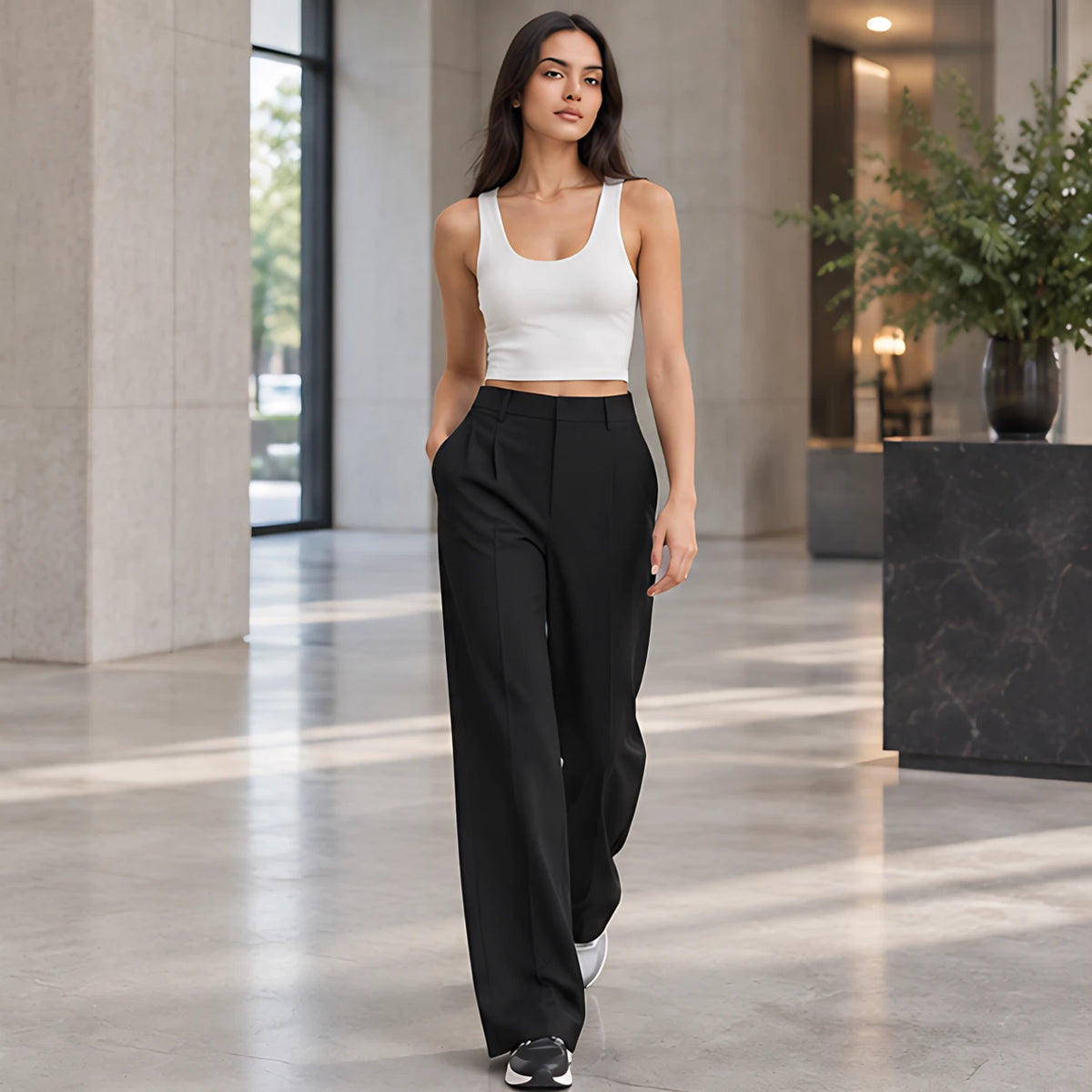 Hortense Women's High-Rise Tailored Wide-Leg Trousers - Black - Pants | Bottoms - Brondals - Image 2