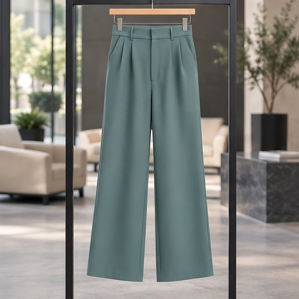 Hortense Women's High-Rise Tailored Wide-Leg Trousers - Green - Shop All Bottoms | Bottoms - Brondals - Image 3