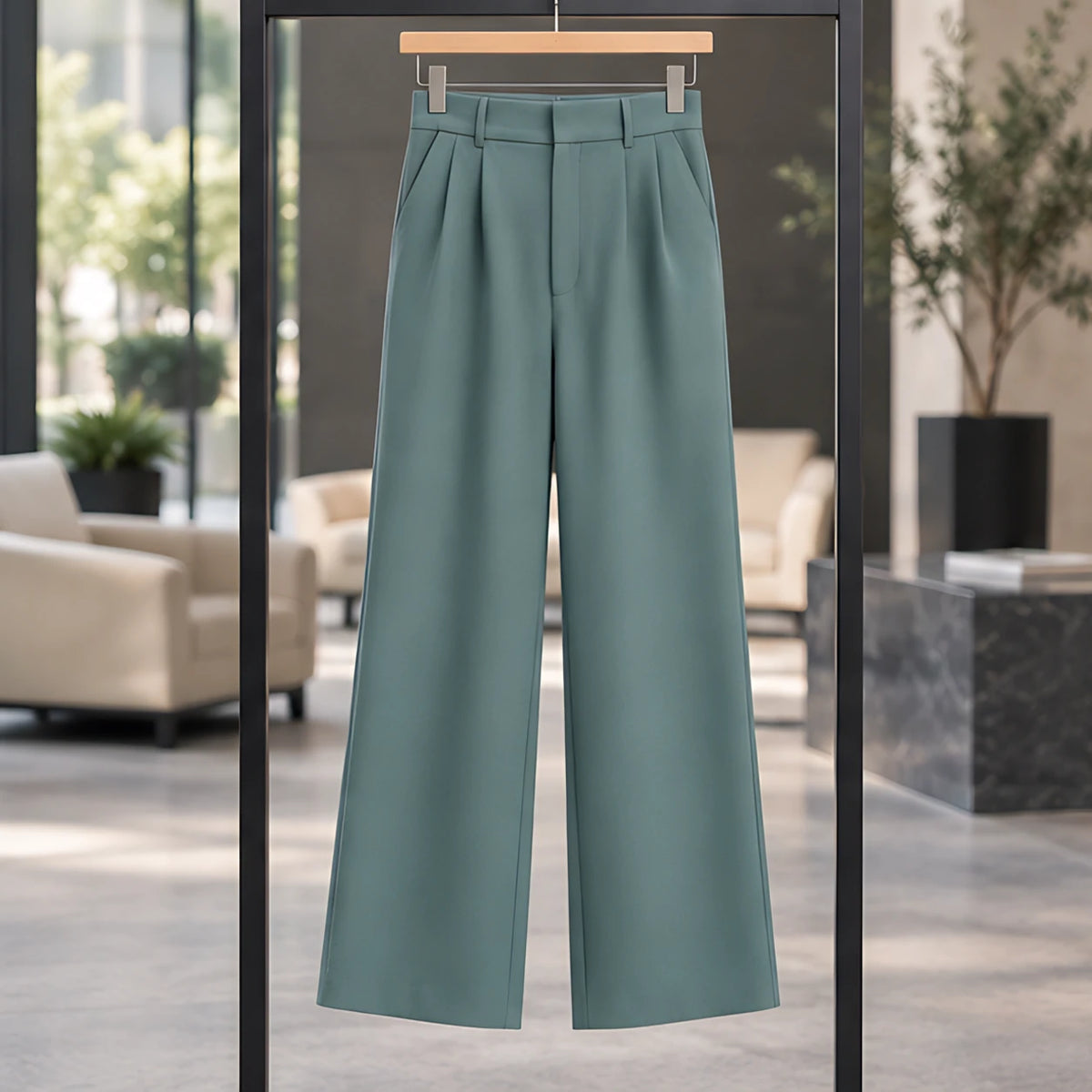 Hortense Women's High-Rise Tailored Wide-Leg Trousers - Green - Shop All Bottoms | Bottoms - Brondals - Image 3