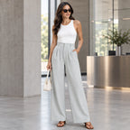 Hortense Women's High-Rise Tailored Wide-Leg Trousers - Grey - Women's Clothing > Pants > Wide Leg Pants - Brondals - Image 1