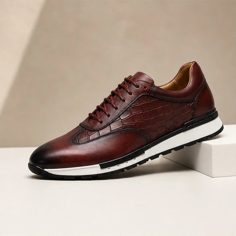 Hugo Croc-Embossed Leather Sneaker - Burgundy - Sneakers - Brondals - Image 1