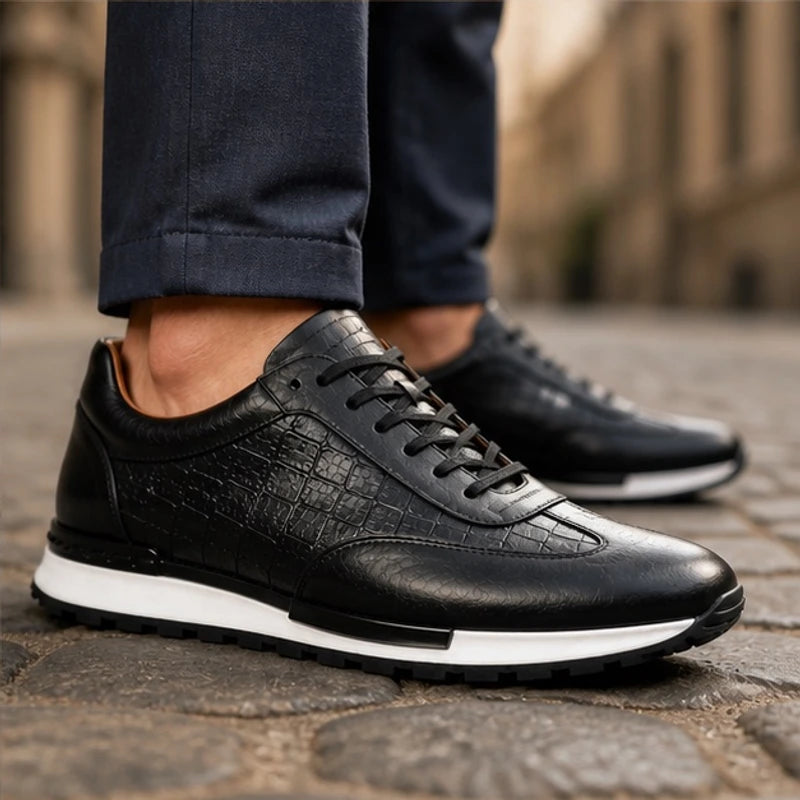 Hugo Croc-Embossed Leather Sneaker - Classic Black - leather sneakers - Brondals - Image 3