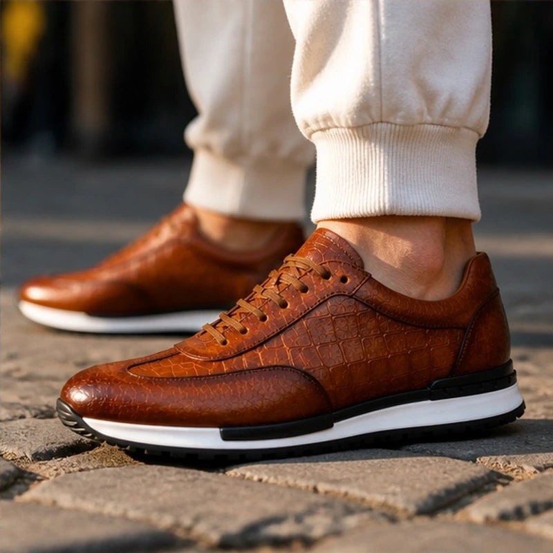 Hugo Croc-Embossed Leather Sneaker - Brown - leather sneakers - Brondals - Image 3