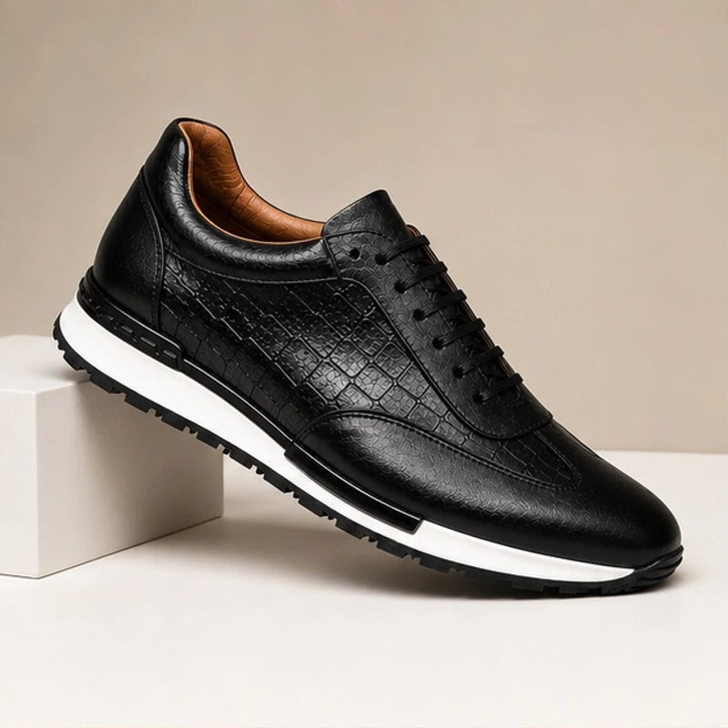 Hugo Croc-Embossed Leather Sneaker - Classic Black - Sneakers - Brondals - Image 1