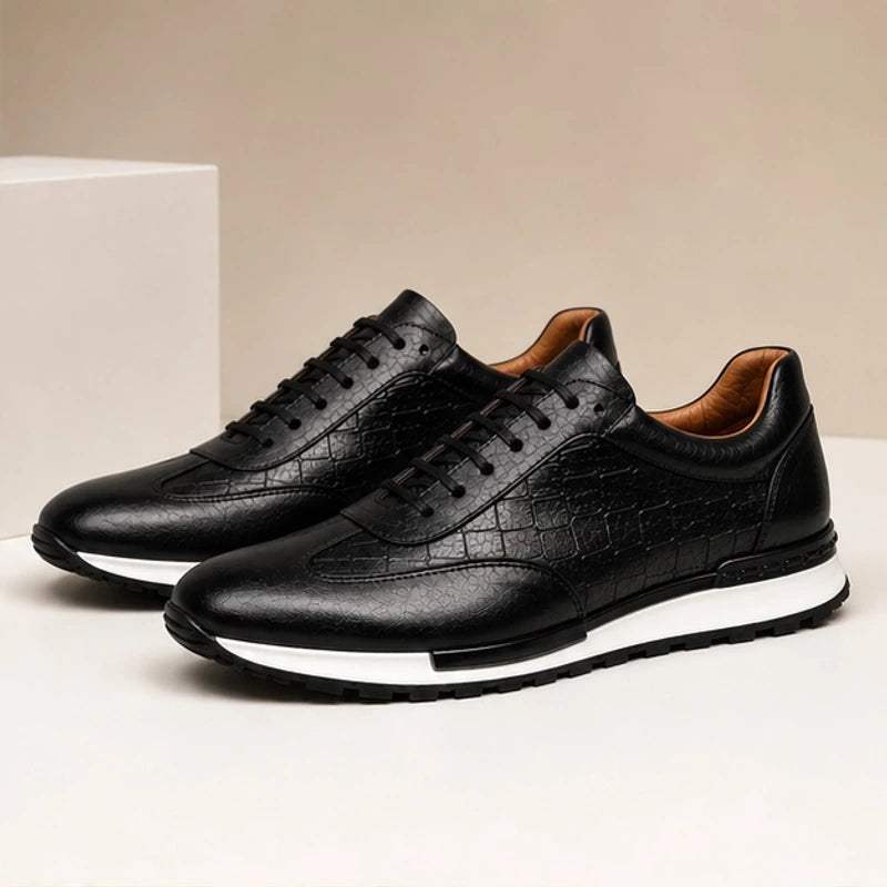 Hugo Croc-Embossed Leather Sneaker - Classic Black - men's sneakers - Brondals - Image 2