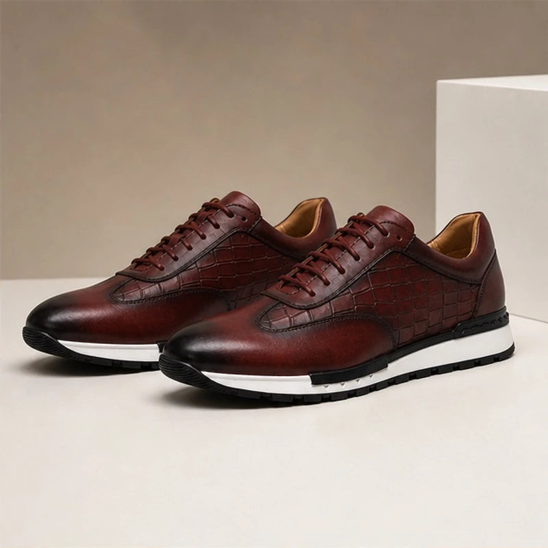 Hugo Croc-Embossed Leather Sneaker - Burgundy - men's sneakers - Brondals - Image 2
