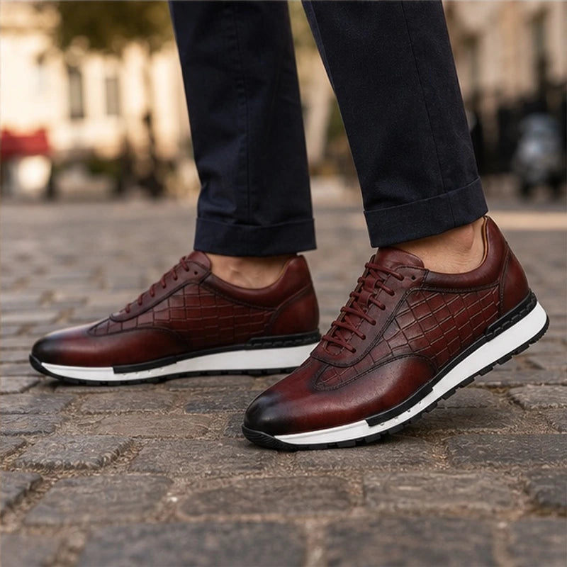 Hugo Croc-Embossed Leather Sneaker - Burgundy - leather sneakers - Brondals - Image 3
