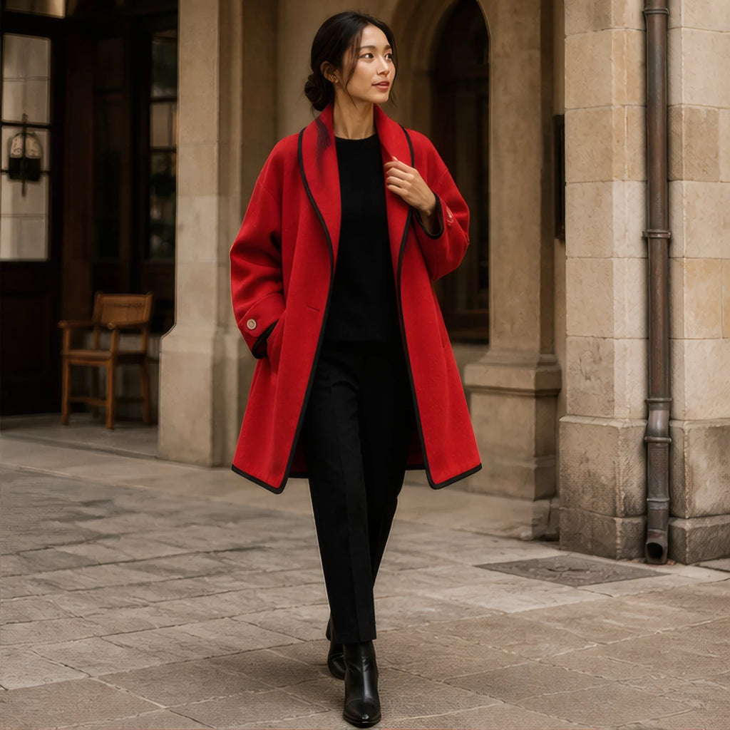 Ilaria Oversized Shawl-Collar Wool Coat - Red - Catalog Group: Clothing - Brondals - Image 2