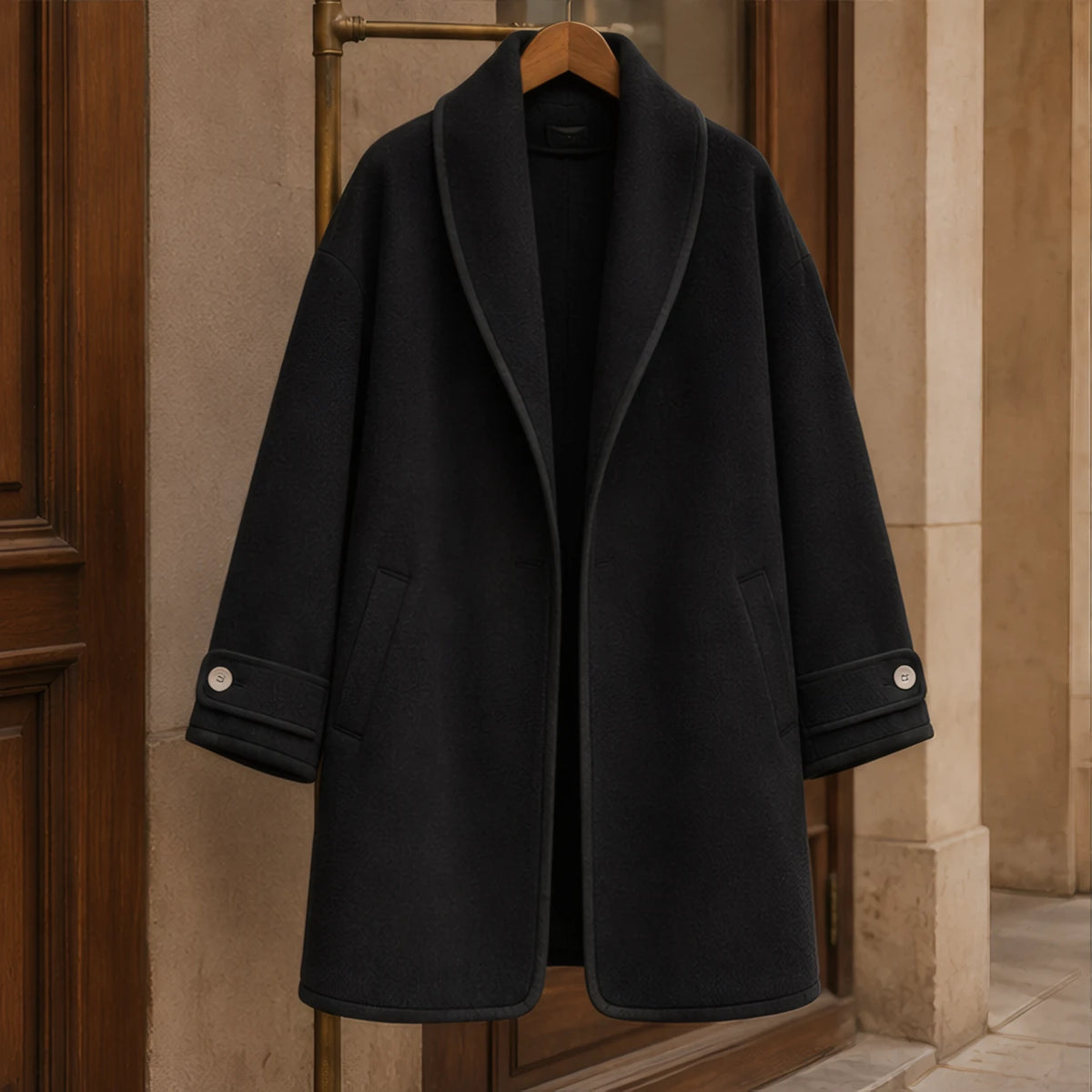 Ilaria Oversized Shawl-Collar Wool Coat - Black - Department: Women - Brondals - Image 3