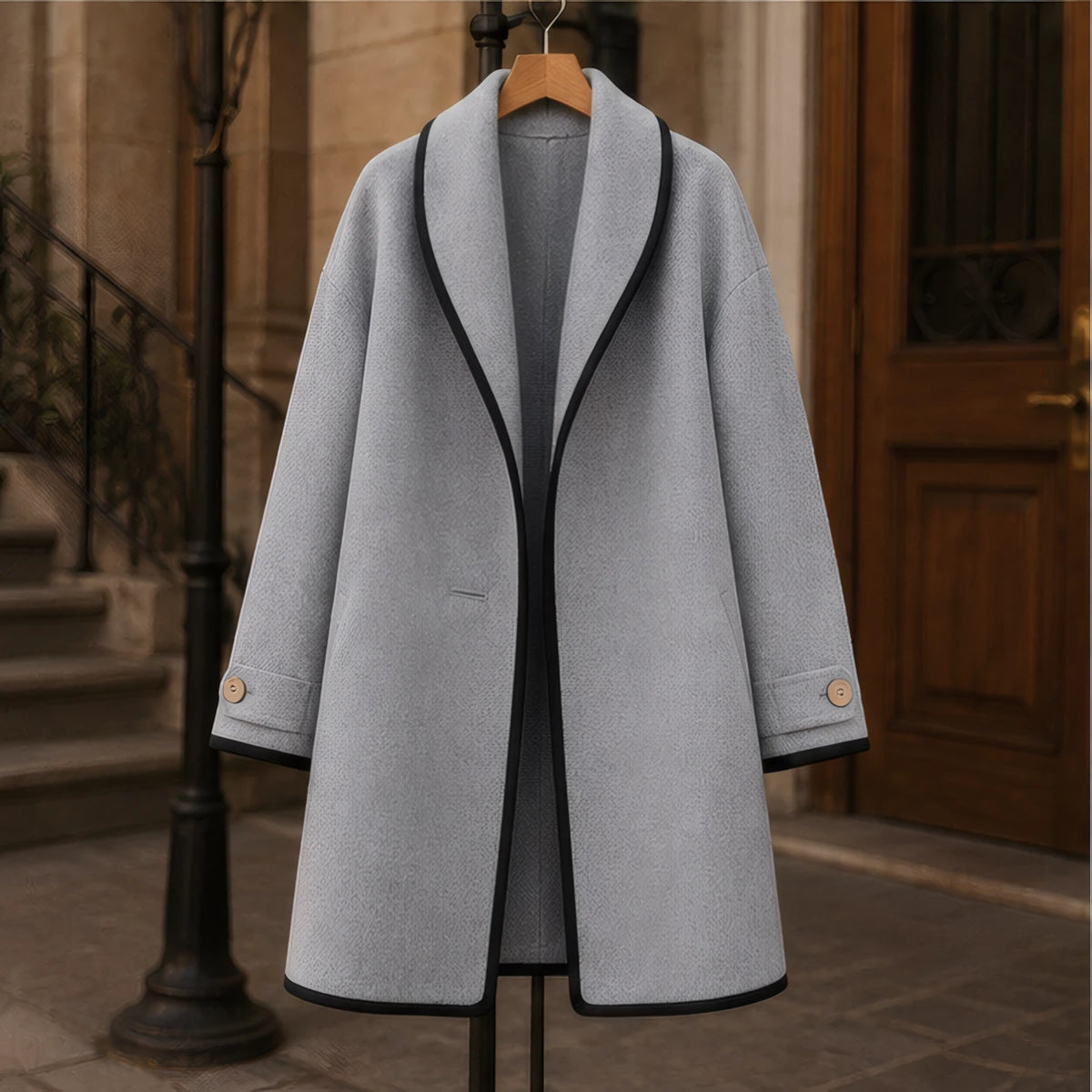 Ilaria Oversized Shawl-Collar Wool Coat - Gray - Department: Women - Brondals - Image 3