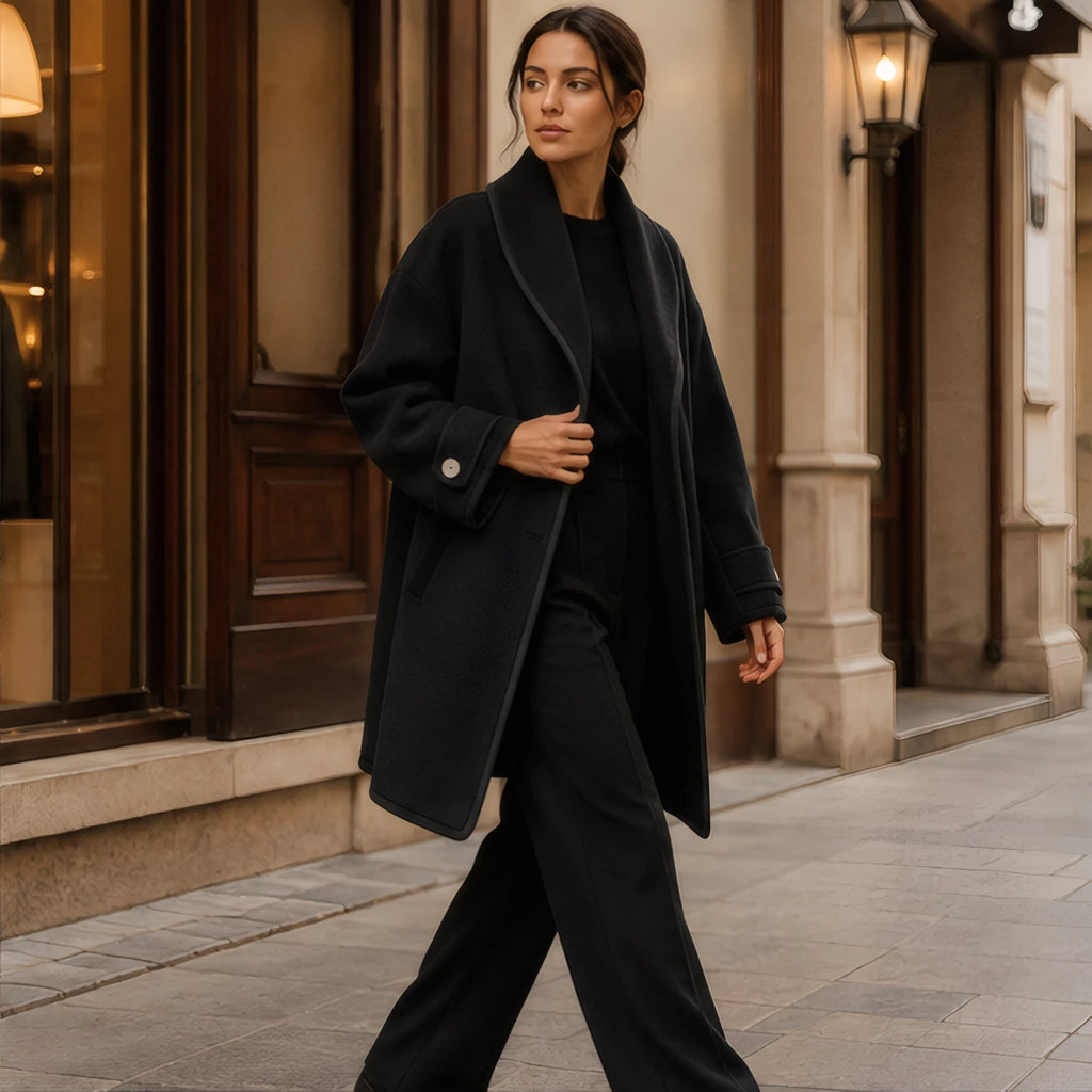 Ilaria Oversized Shawl-Collar Wool Coat - Black - Catalog Group: Clothing - Brondals - Image 2