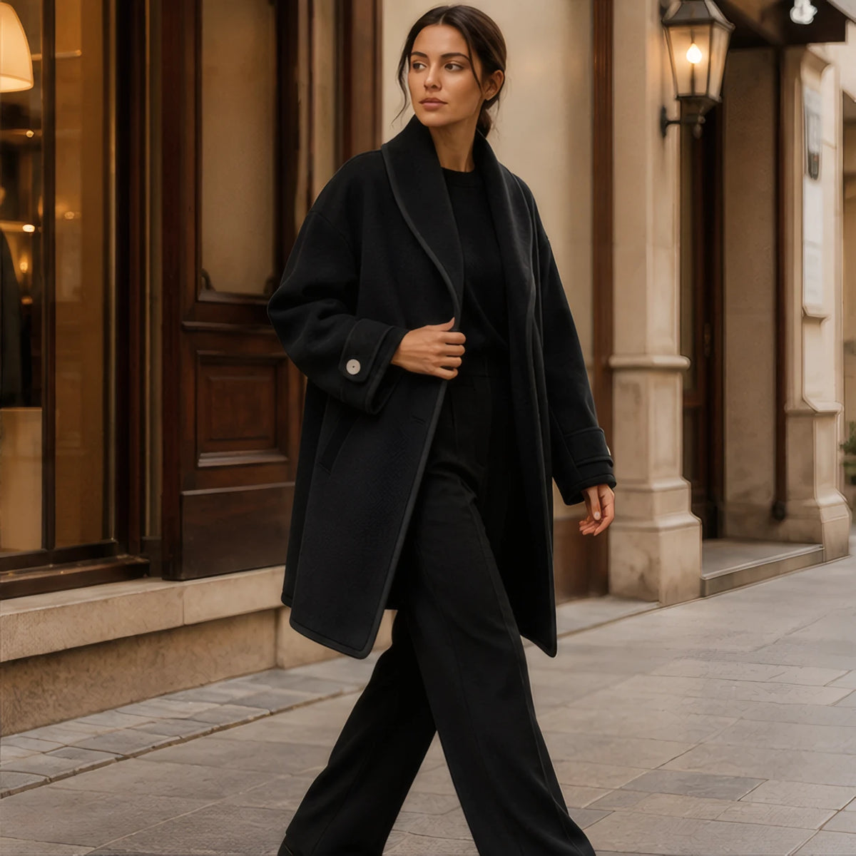 Ilaria Oversized Shawl-Collar Wool Coat - Black - Catalog Group: Clothing - Brondals - Image 2