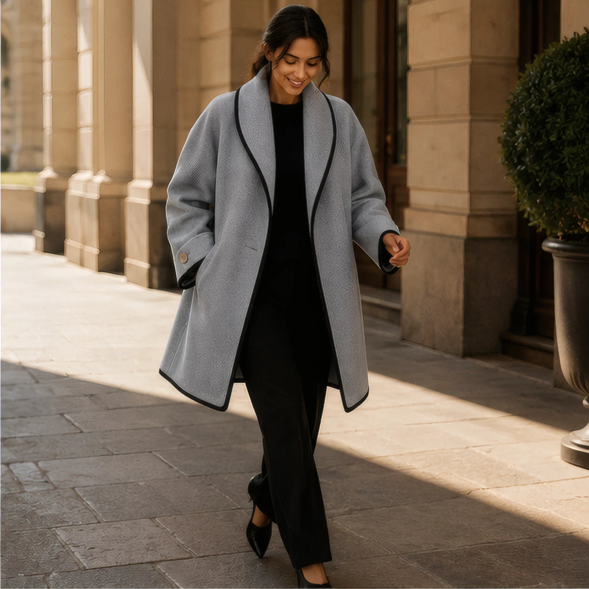 Ilaria Oversized Shawl-Collar Wool Coat - Gray - Catalog Group: Clothing - Brondals - Image 2
