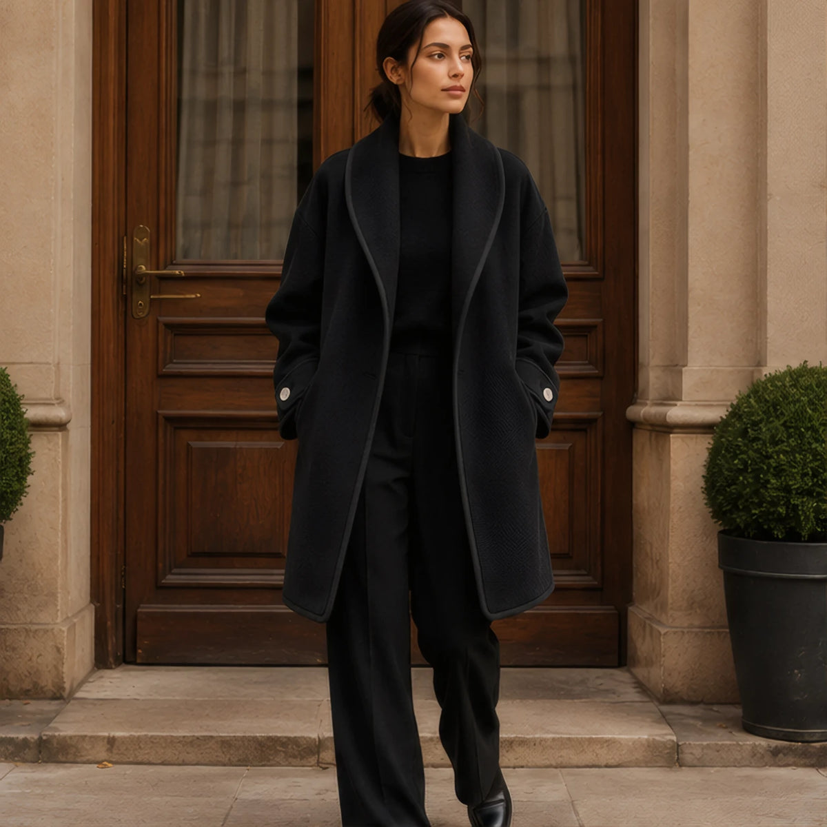 Ilaria Oversized Shawl-Collar Wool Coat - Black - Women's Clothing > Outerwear > Coats - Brondals - Image 1