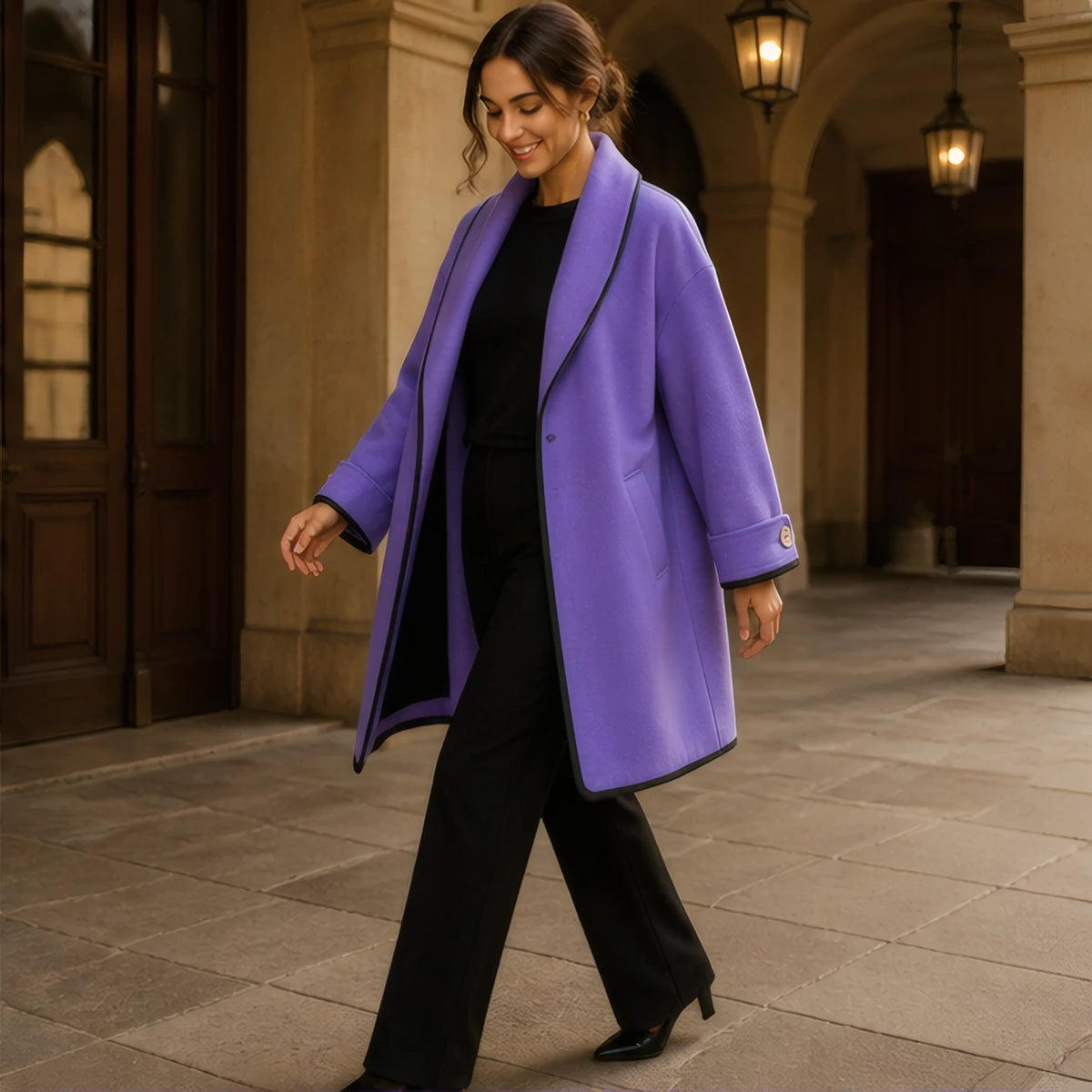 Ilaria Oversized Shawl-Collar Wool Coat - Purple - Catalog Group: Clothing - Brondals - Image 2