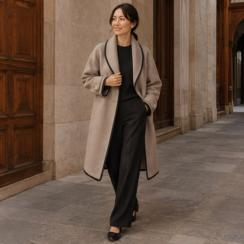 Ilaria Oversized Shawl-Collar Wool Coat - Khaki - Catalog Group: Clothing - Brondals - Image 2