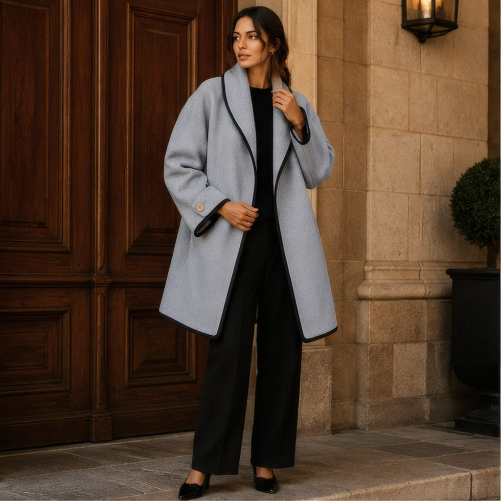 Ilaria Oversized Shawl-Collar Wool Coat - Gray - Women's Clothing > Outerwear > Coats - Brondals - Image 1