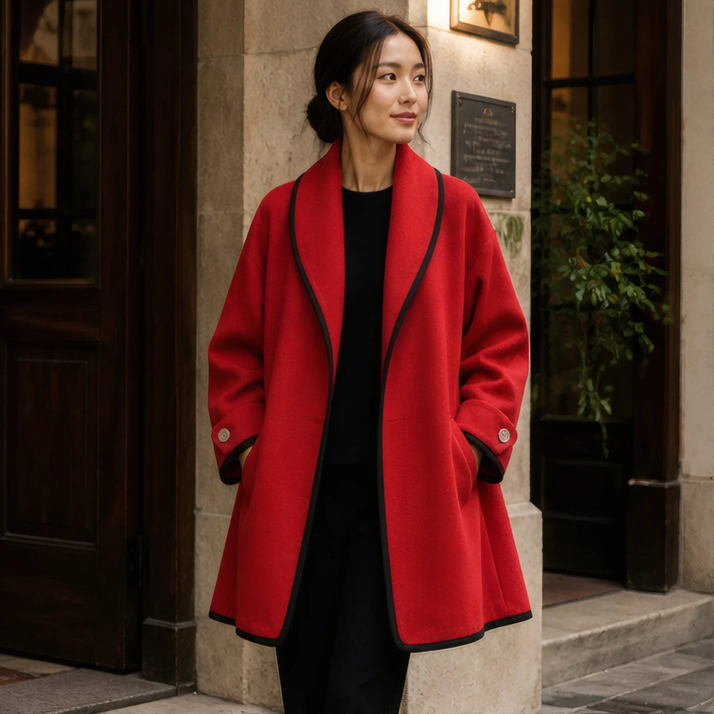 Ilaria Oversized Shawl-Collar Wool Coat - Red - Women's Clothing > Outerwear > Coats - Brondals - Image 1
