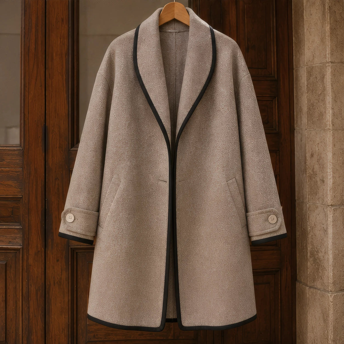Ilaria Oversized Shawl-Collar Wool Coat - Khaki - Department: Women - Brondals - Image 3