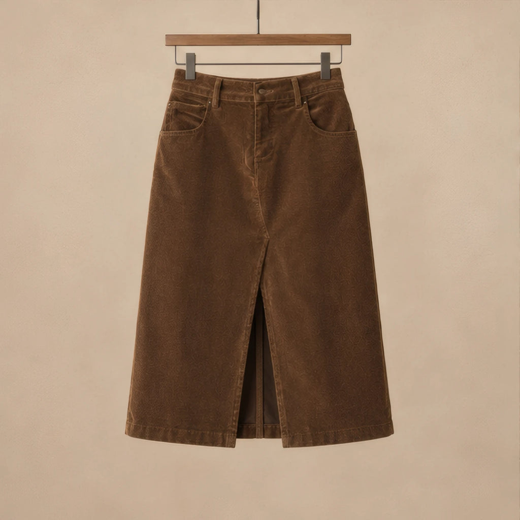 Iolanthe High-Waisted Corduroy Flared Midi Skirt - Brown Color - Department: Women - Brondals - Image 3