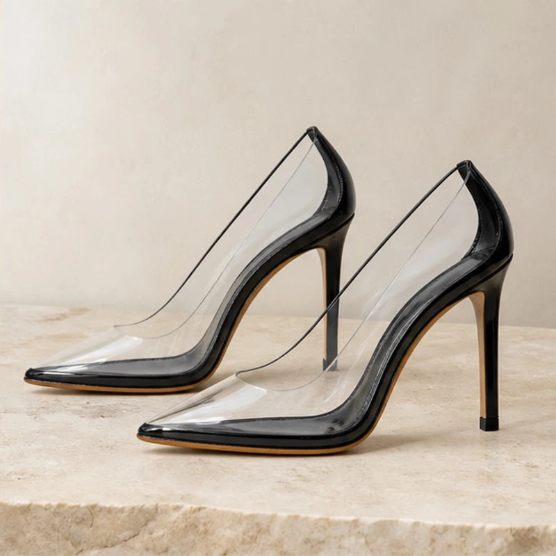 Isaura Transparent Pumps - Onyx Trim - Women's Footwear > Heels > Stiletto Pumps - Brondals - Image 1