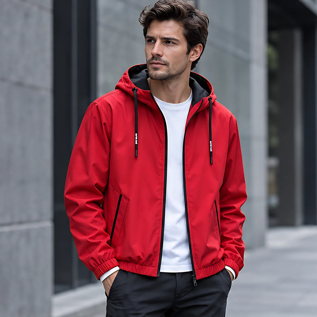 Isidore Men's Lightweight Technical Hooded Windbreaker Jacket - Red - Men's Clothing > Outerwear > Windbreaker Jackets - Brondals - Image 1