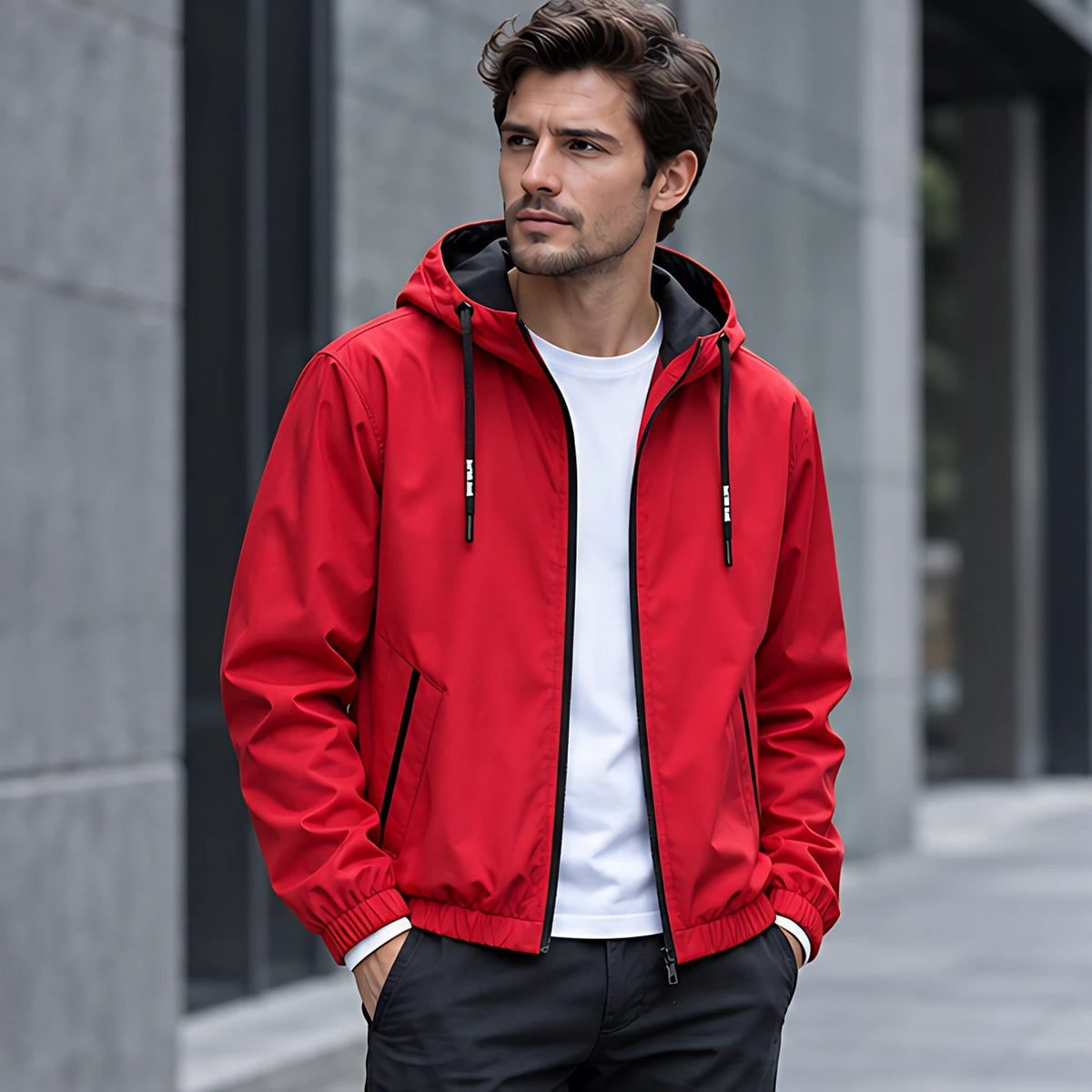 Isidore Men's Lightweight Technical Hooded Windbreaker Jacket - Red - Men's Clothing > Outerwear > Windbreaker Jackets - Brondals - Image 1