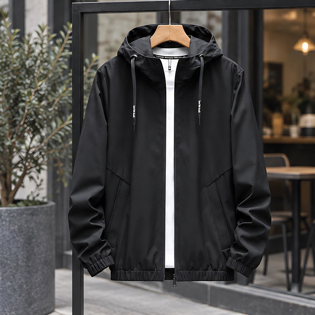 Isidore Men's Lightweight Technical Hooded Windbreaker Jacket - Black - hoodie - Brondals - Image 3