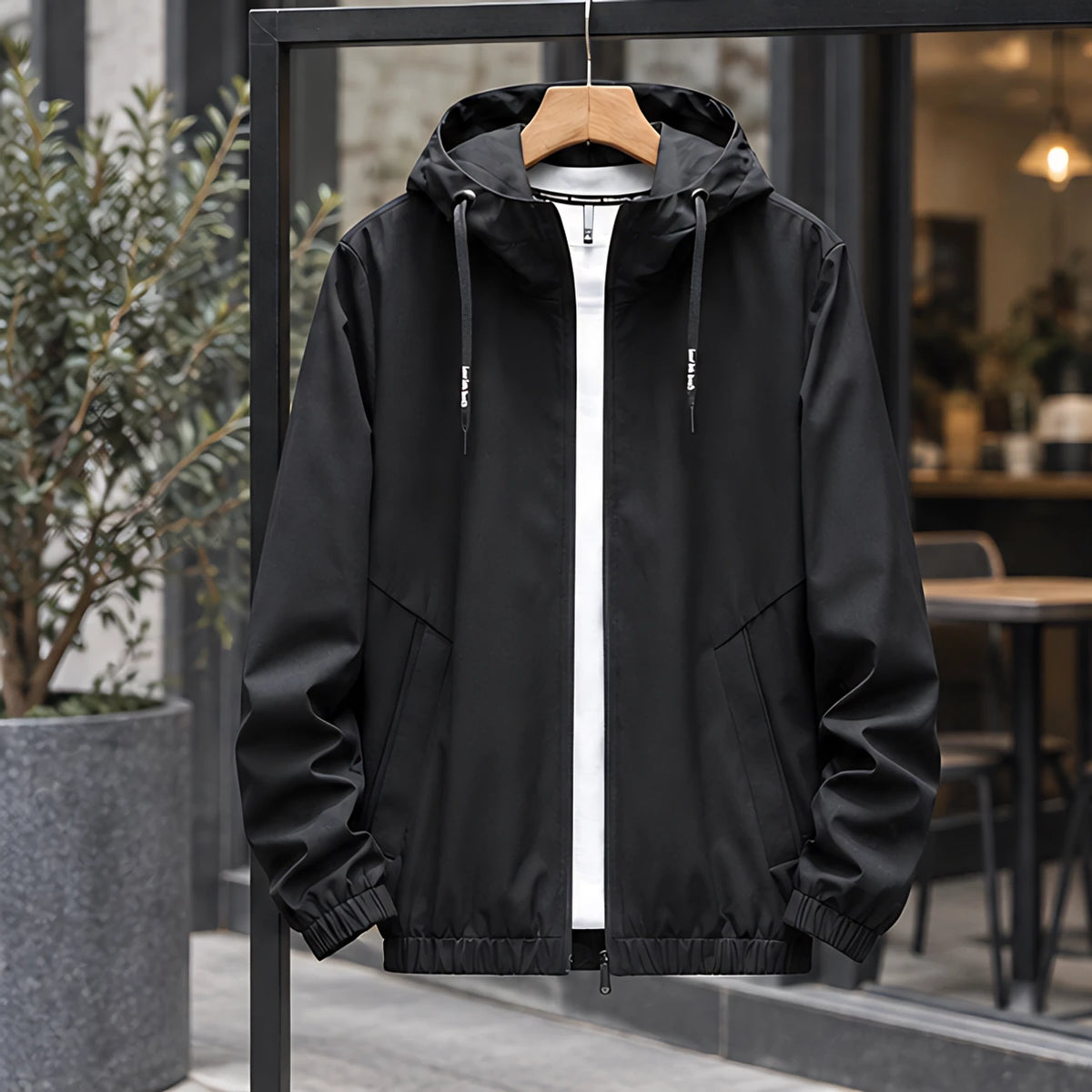 Isidore Men's Lightweight Technical Hooded Windbreaker Jacket - Black - hoodie - Brondals - Image 3