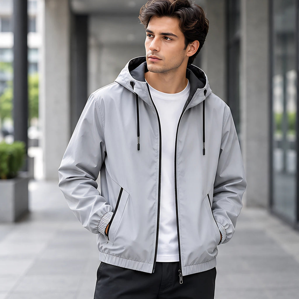 Isidore Men's Lightweight Technical Hooded Windbreaker Jacket - Grey - Men's Clothing > Outerwear > Windbreaker Jackets - Brondals - Image 1