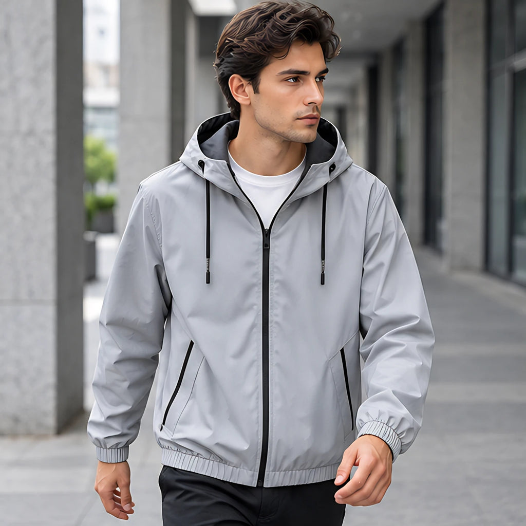 Isidore Men's Lightweight Technical Hooded Windbreaker Jacket - Grey - discount-eligible - Brondals - Image 2