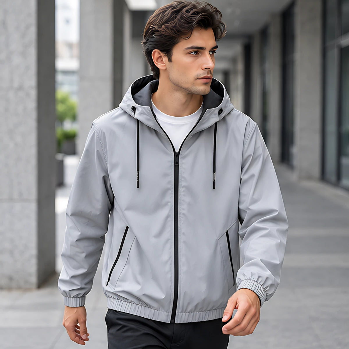 Isidore Men's Lightweight Technical Hooded Windbreaker Jacket - Grey - discount-eligible - Brondals - Image 2