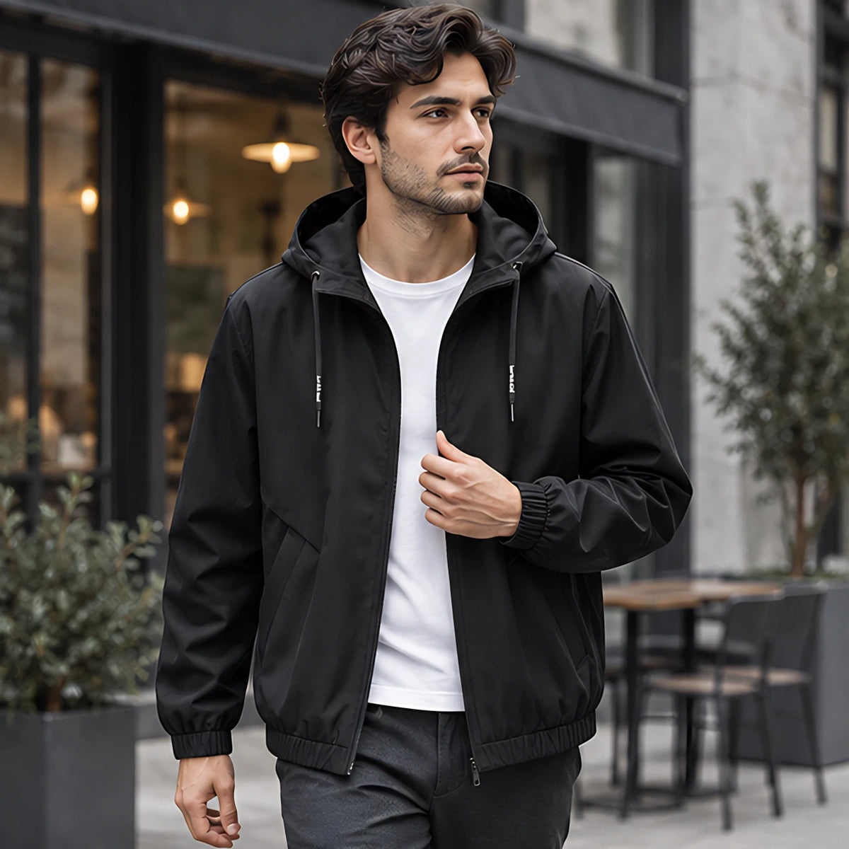 Isidore Men's Lightweight Technical Hooded Windbreaker Jacket - Black - discount-eligible - Brondals - Image 2