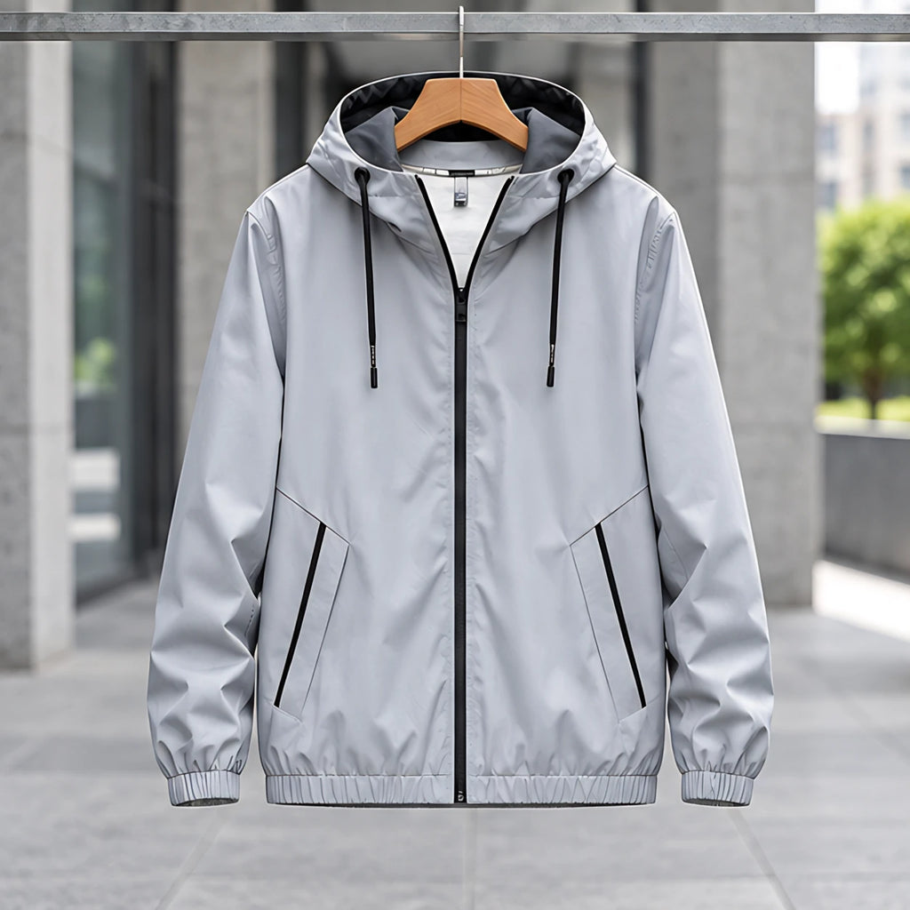 Isidore Men's Lightweight Technical Hooded Windbreaker Jacket - Grey - hoodie - Brondals - Image 3