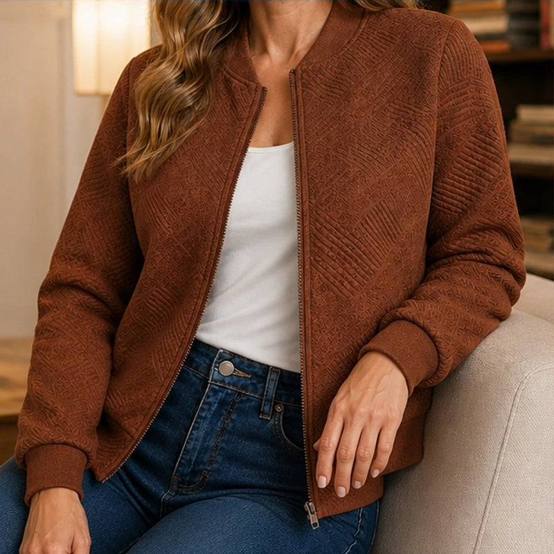 Isolde Geometric Bomber Jacket - Brown - Catalog Group: Clothing - Brondals - Image 2
