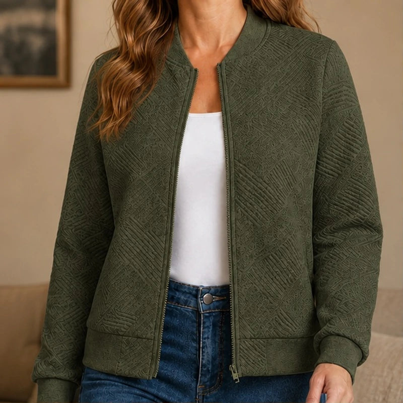 Isolde Geometric Bomber Jacket - Dark Green - Women's Clothing > Outerwear > Bomber Jackets - Brondals - Image 1