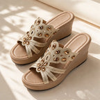 Janelle Rhinestone Wedge Sandals - Champagne - Heels - Brondals - Image 1