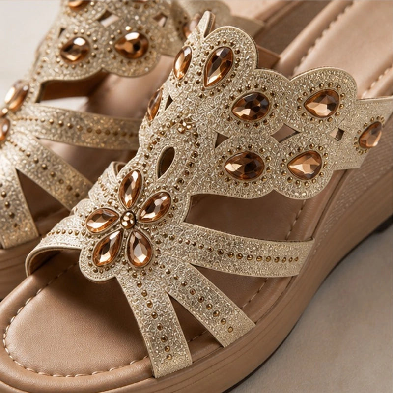 Janelle Rhinestone Wedge Sandals - Champagne - women's sandals - Brondals - Image 2