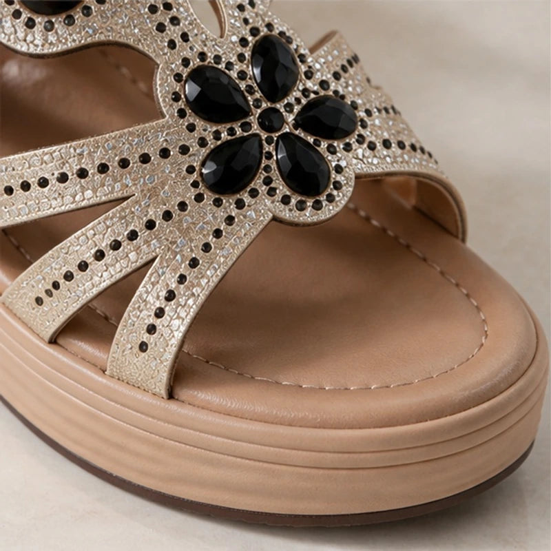 Janelle Rhinestone Wedge Sandals - Onyx - women's sandals - Brondals - Image 2