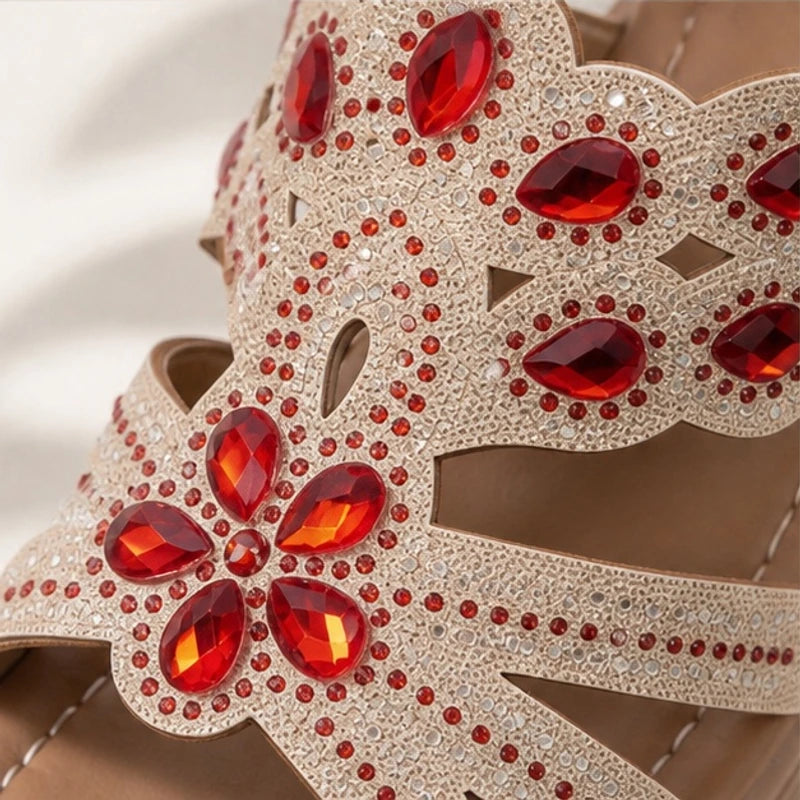 Janelle Rhinestone Wedge Sandals - Ruby - Heels - Brondals - Image 1