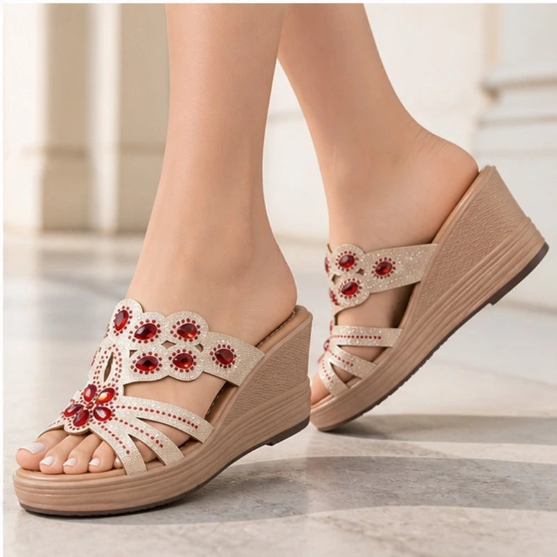 Janelle Rhinestone Wedge Sandals - Ruby - rhinestone sandals - Brondals - Image 4