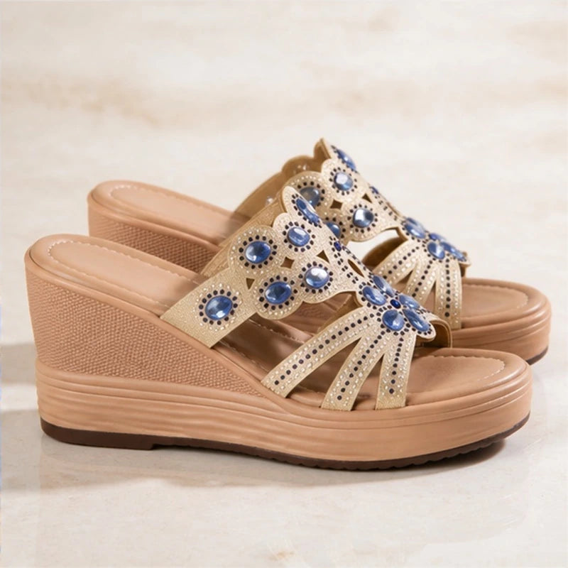 Janelle Rhinestone Wedge Sandals - Sapphire - rhinestone sandals - Brondals - Image 4